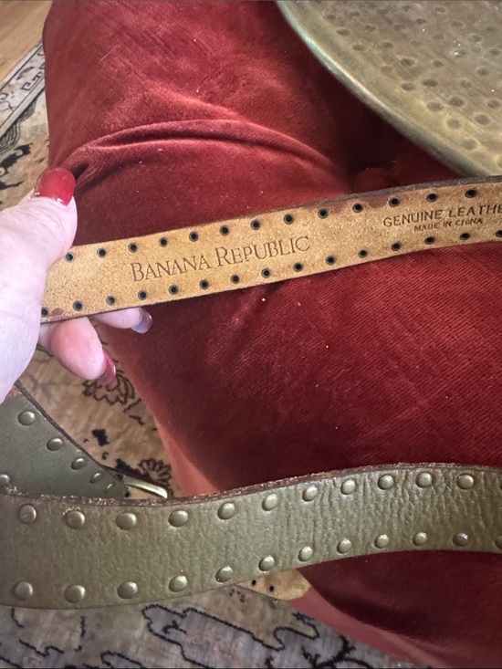 Banana Republic Olive Green Studded Leather Belt with Brass Buckle